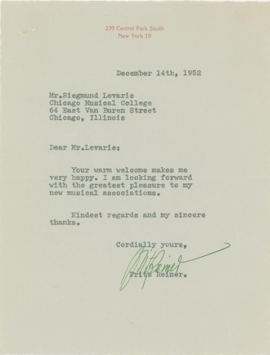Reiner, Fritz - Typed Letter Signed