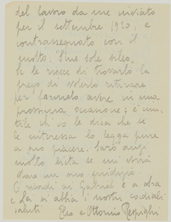Respighi, Elsa - Letter by Ottorino Respighi's Wife Signed