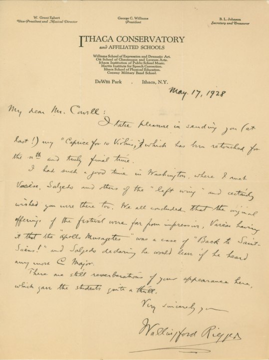 Riegger, Wallingford - Autograph Letter Signed
