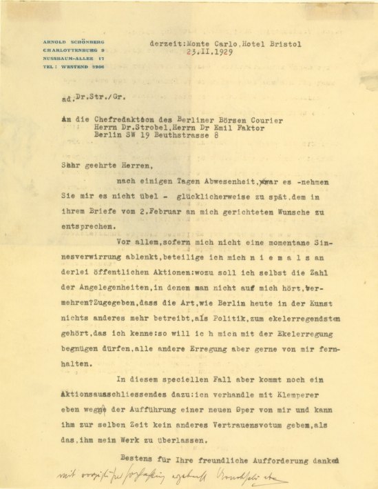 Schoenberg, Arnold - Typed Letter Signed