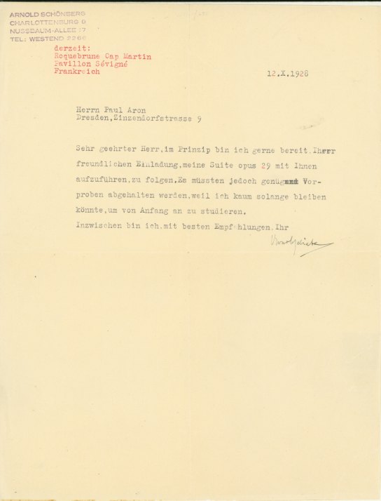 Schoenberg, Arnold - Typed Letter Signed