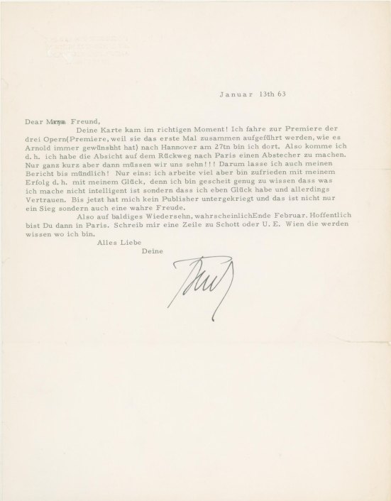 Schoenberg, Gertrud - Autograph Letter and Typed Letter Signed