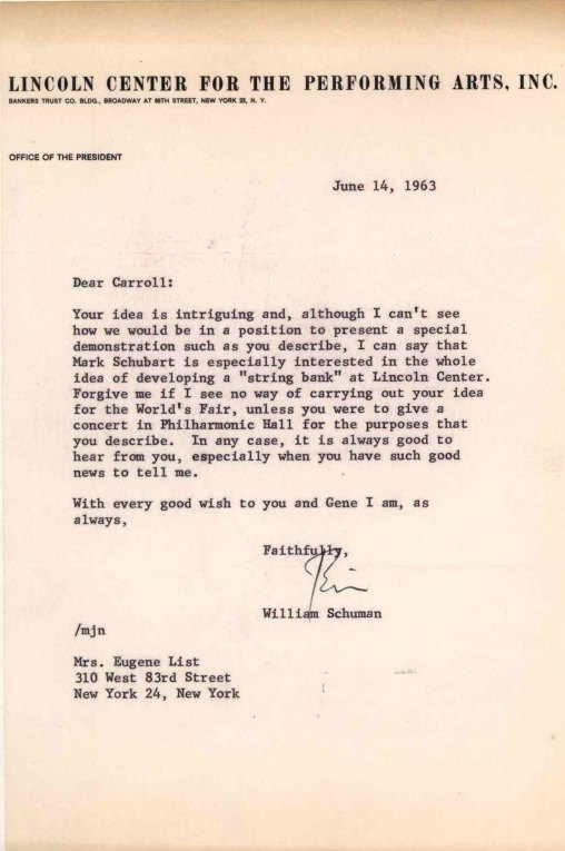 Schuman, William - Typed Letter Signed