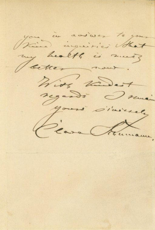 Schumann, Clara - Autograph Letter Signed