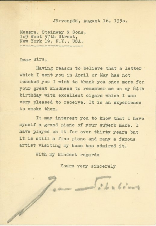 Sibelius, Jean - Typed Letter Signed