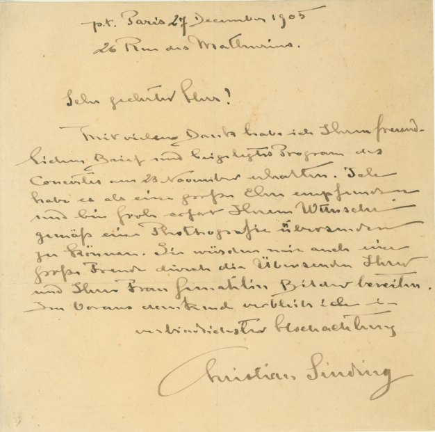 Sinding, Christian - Autograph Letter Signed