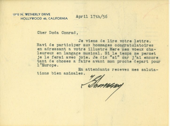 Stravinsky, Igor - Typed Letter Signed