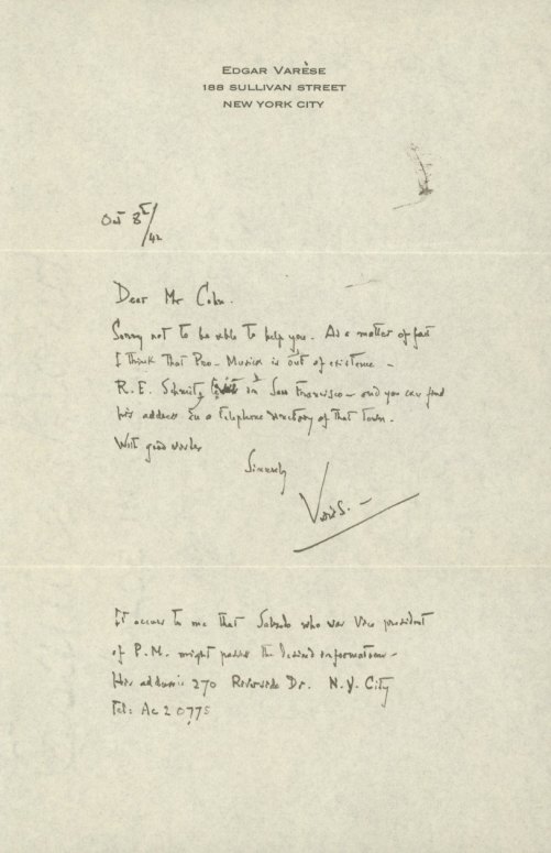 Varèse, Edgard - Autograph Letter Signed