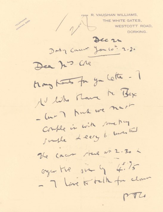 Vaughan Williams, Ralph - Autograph Letter Signed