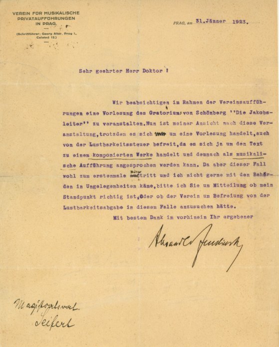 Zemlinsky, Alexander - Typed Letter Signed
