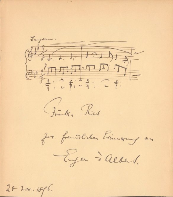Albert, Eugène d' - Autograph Musical Quotation Signed