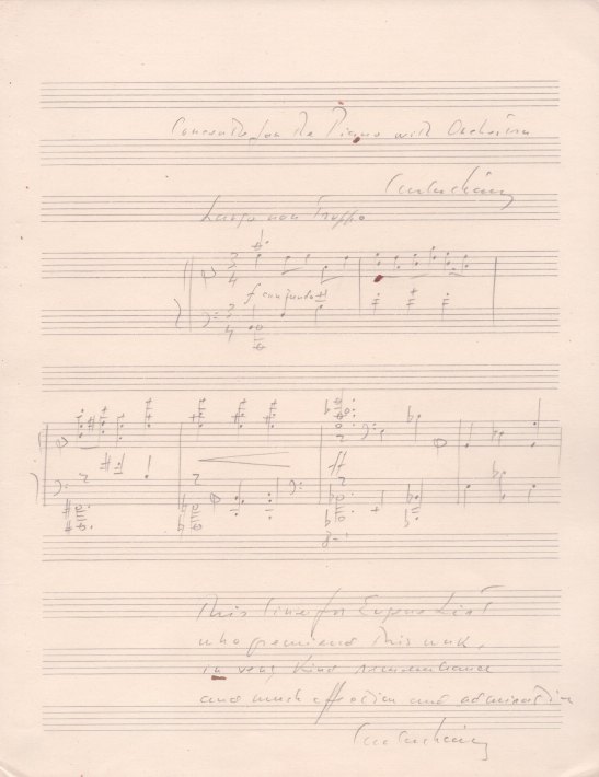 Chávez, Carlos - Autograph Musical Quotation from Piano Concerto to