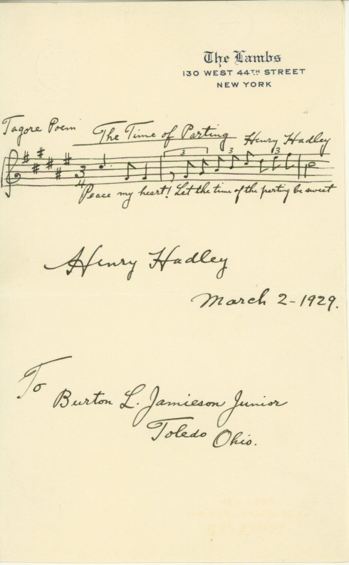 Hadley, Henry - Autograph Musical Quotation Signed