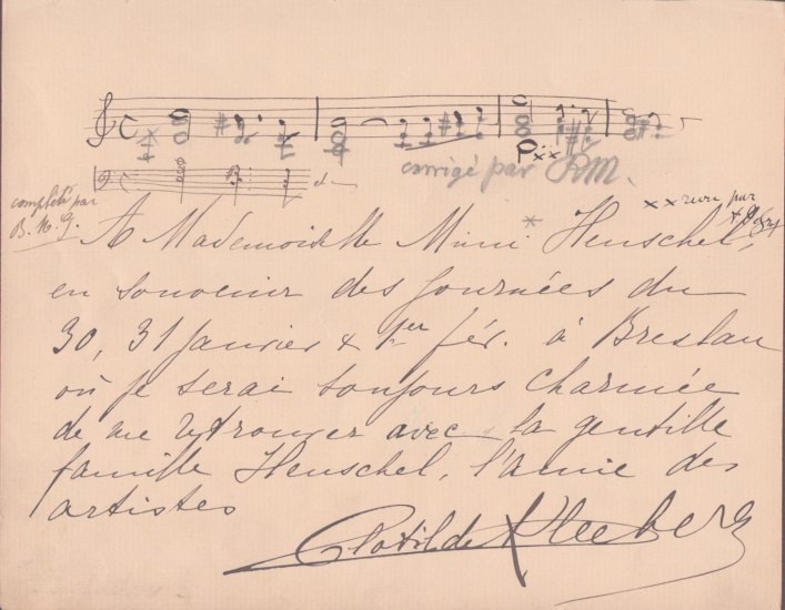 Kleeberg, Clotilda - Autograph Musical Quotation Signed