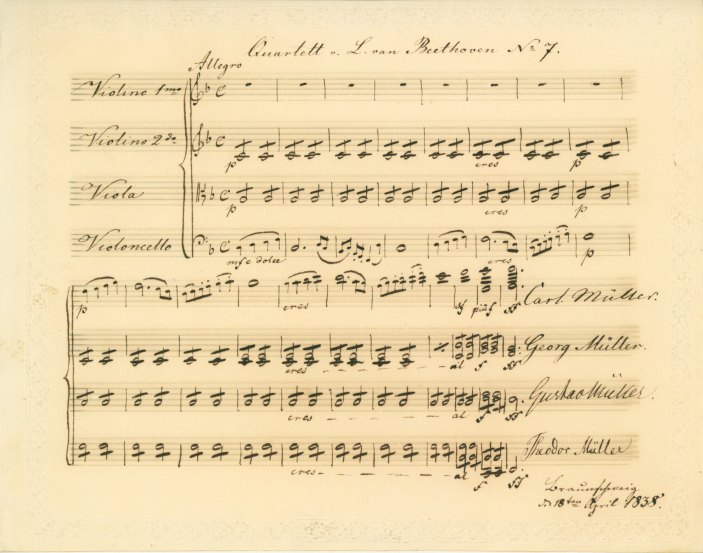 Müller Quartet - Exceptionally Rare Autograph Musical Quotation