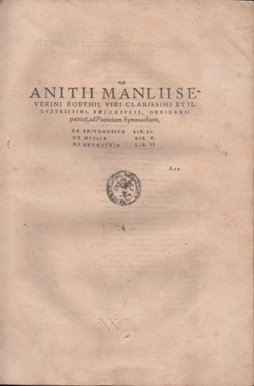 Boethius, Manlius Severinus Boethius - De Arithmetica, De Musica and De