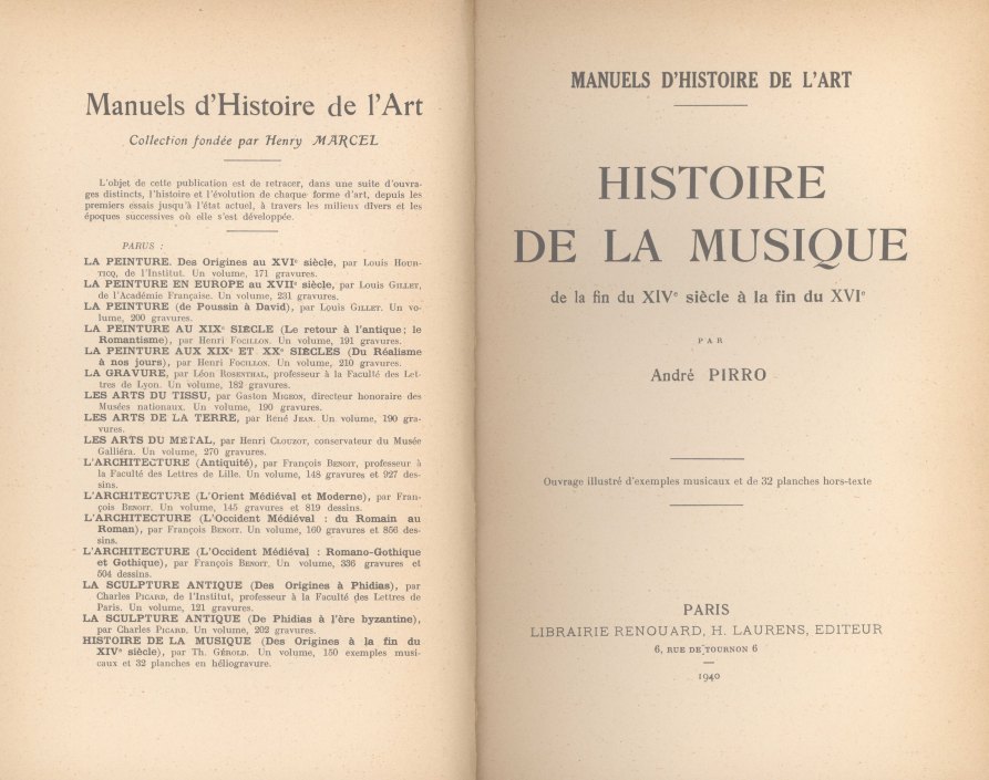 Pirro, André - Manuels d'Histoire de L'Art. Histoire de la Musique de