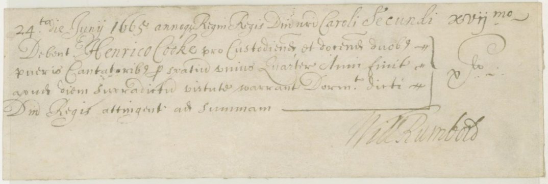 Cooke, Henry - Receipt for Services as Master of Children at the King's