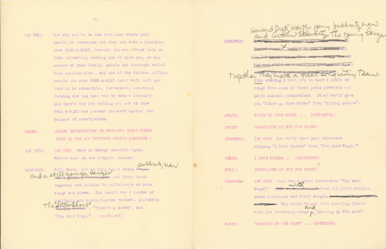 Gershwin, George - Typed Radio Script with Gershwin's Corrections.