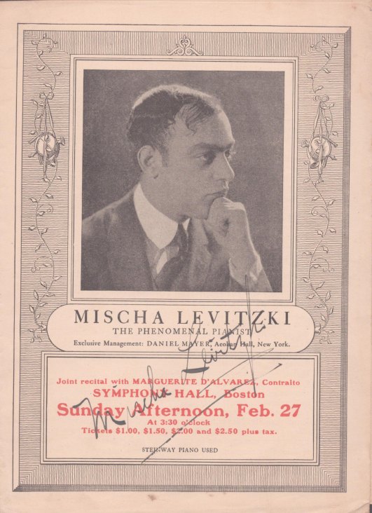 Levitzki, Mischa - Concert Flyer Signed Mischa Levitzki.