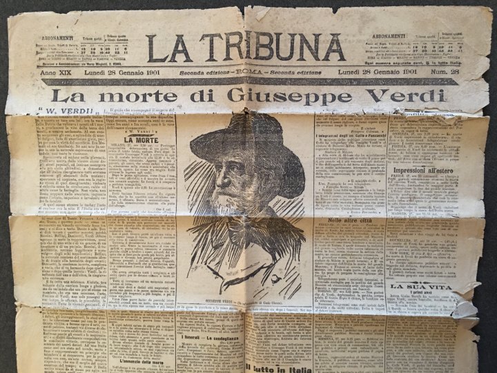 Verdi, Giuseppe - Italian Newspaper Announcing Verdi's Death.