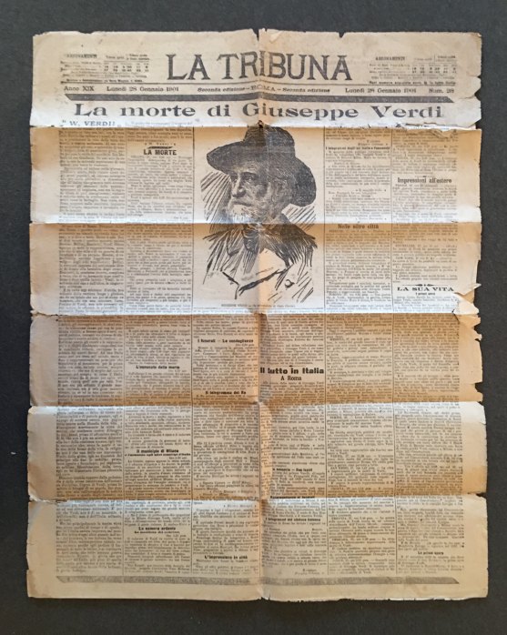 Verdi, Giuseppe - Italian Newspaper Announcing Verdi's Death.