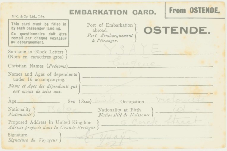 YSAŸE & ELMAN -  EMBARKATION CARDS