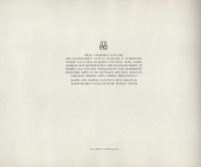 MAHLER-PAGES FROM 1924 FACSIMILE EDITION OF SYMPHONY NO. 10 - Mahler,