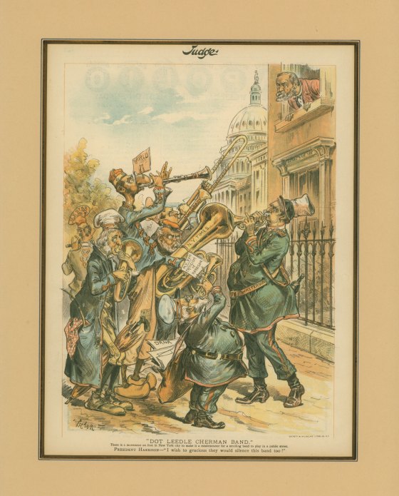 BRASS INSTRUMENTS - CARICATURE OF 19TH-CENTURY NEW YORK CITY BANDS -