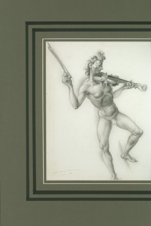 VIOLIN - ORIGINAL DRAWING OF A NUDE VIOLINIST - Andreu, Mariano