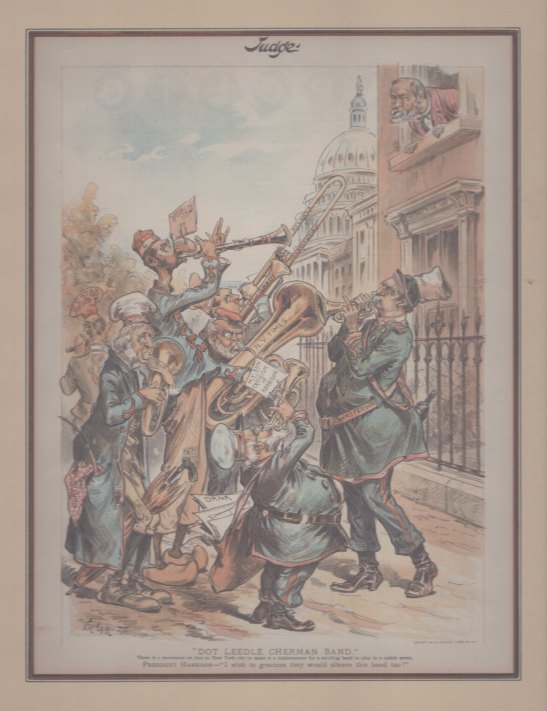 BRASS INSTRUMENTS - CARICATURE OF 19TH-CENTURY NEW YORK CITY BANDS -