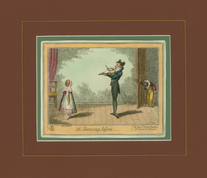 Cruikshank, George - "The Dancing Lesson" - Hand-Colored Aquatint.