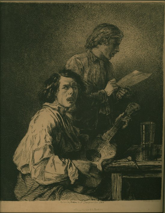 GUITAR - FRENCH ETCHING - Delâtre, Auguste - "Les Chanteurs"