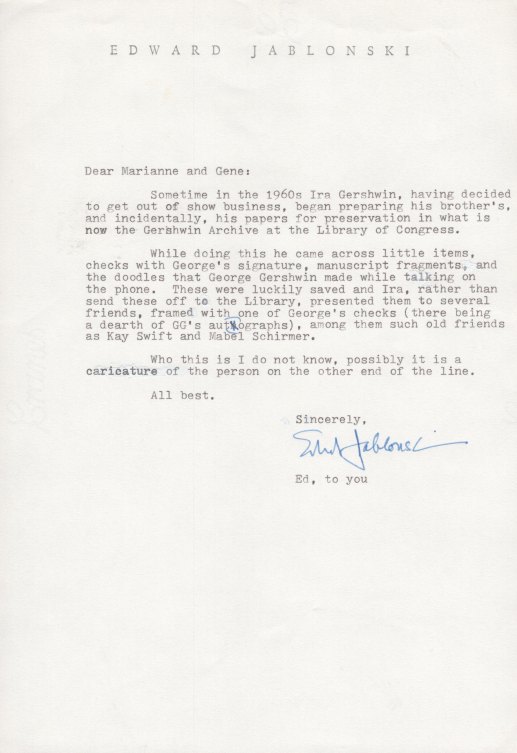 Gershwin, George - Ensemble with Autographed Check and Drawing