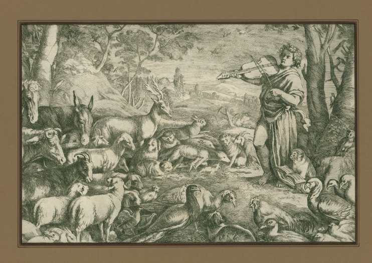 LYRA DA BRACCIO -  ENGRAVING - van Ossenbeeck, Jan - "Orpheus Charming