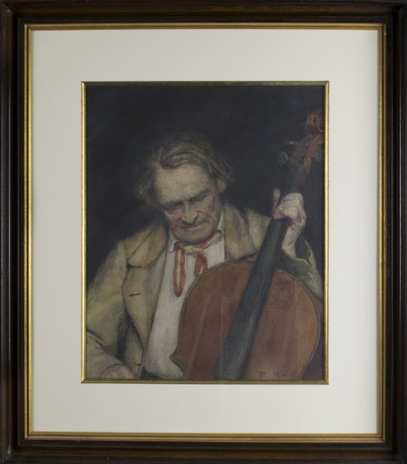 CELLO -  PORTRAIT OF MAN WITH CELLO - A fine American watercolor