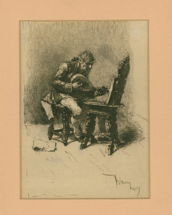 MANDOLIN - ENGRAVING - Fortuny, Mariano - "The Guitar Player"