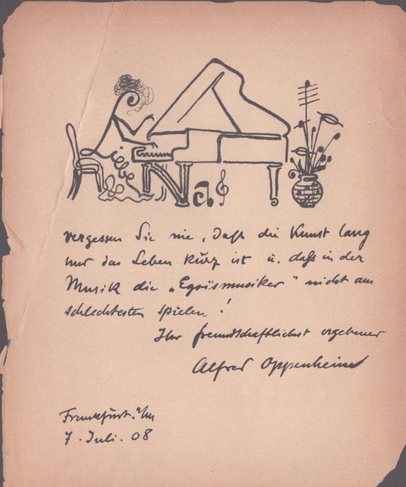 PIANO - AN AMUSING DRAWING - Signed "Alfred Oppenheim".