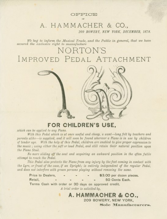 PIANO - TRADE ANNOUNCEMENT - "Pedal attachment for Children's Use"