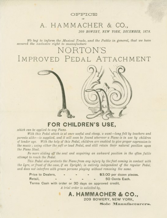 PIANO - TRADE ANNOUNCEMENT - "Pedal Attachment for Children's Use".