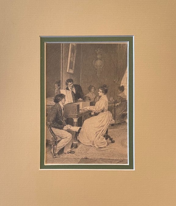 SALON MUSIC SCENE - ENGRAVING - Adan, Louis Emile