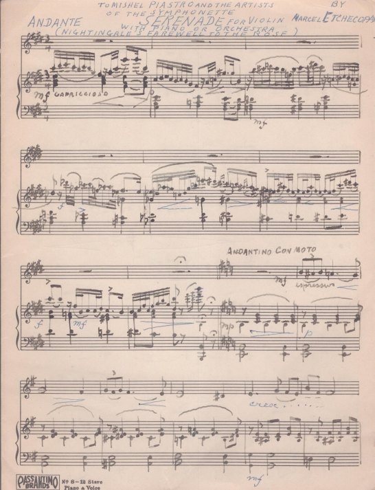 Etchecopar, Marcel - Autograph Manuscript of Serenade