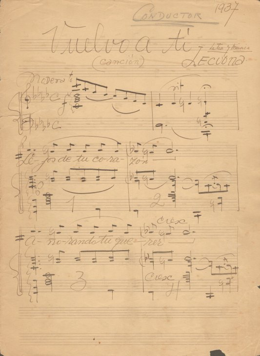 Lecuona, Ernesto - Manuscript of Vuelvo a ti.