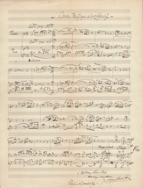 Massenet, Jules - Canon Pacifique & Inoffensif. Autograph Manuscript in