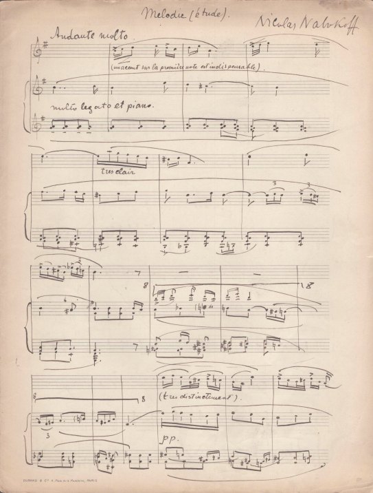 Nabokov, Nicolas - Autograph Manuscript, Mélodie (étude), Signed