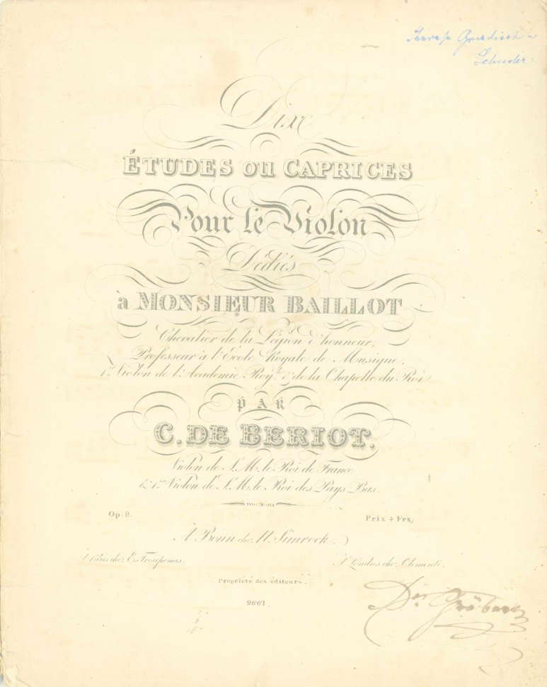 Bériot, Charles De - Dix Études ou Caprices pour le Violon. Op. 9