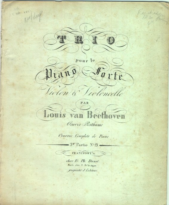 Beethoven, Ludwig van - Piano Trio, WoO. 38, Trio pour le Piano-Forte,