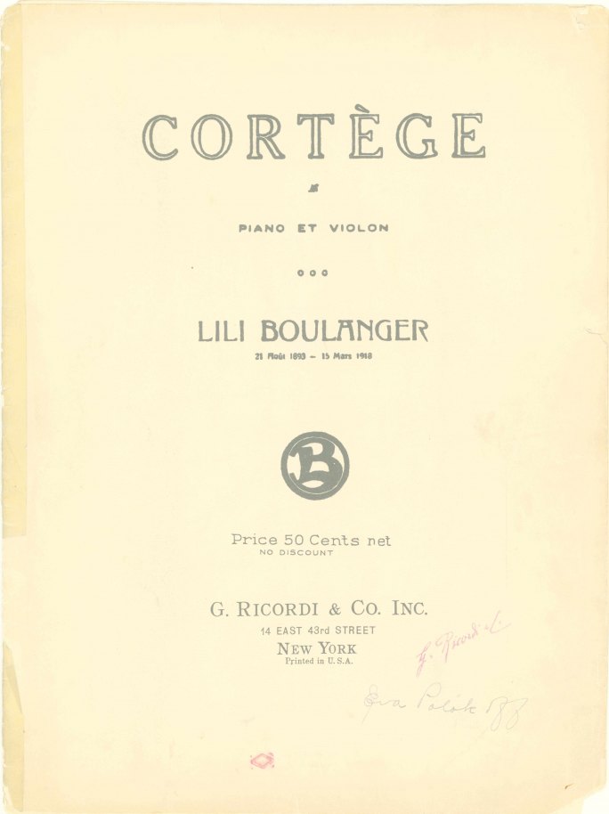 Boulanger, Lili - Cortège. Piano et Violon.