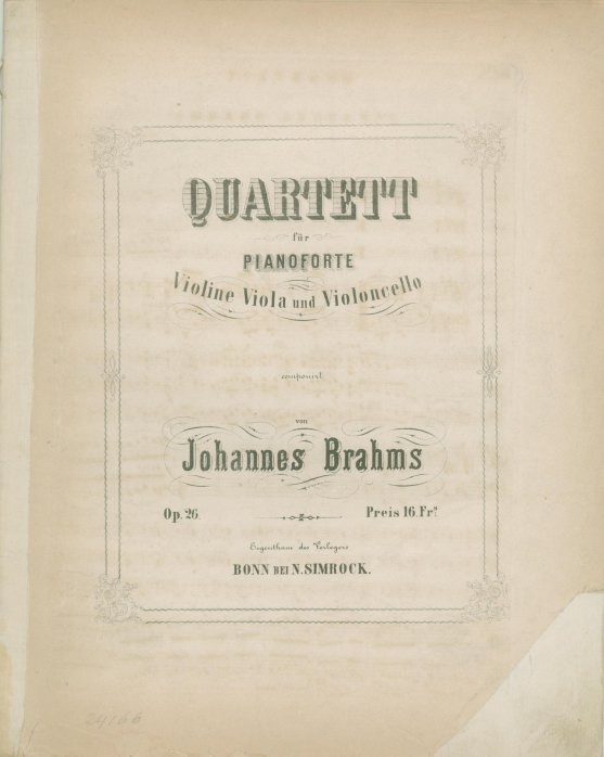 Brahms, Johannes - Quartett für Pianoforte, Violine, Viola und