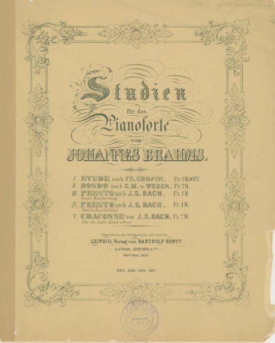 Brahms, Johannes - Studien für das Pianoforte, IV. Presto nach J.S.
